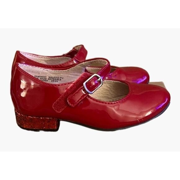 Nordstrom Red Patent Glitter Heel Toddler Girls Size 8 Velcro Buckle Closure Dor - Picture 7 of 10